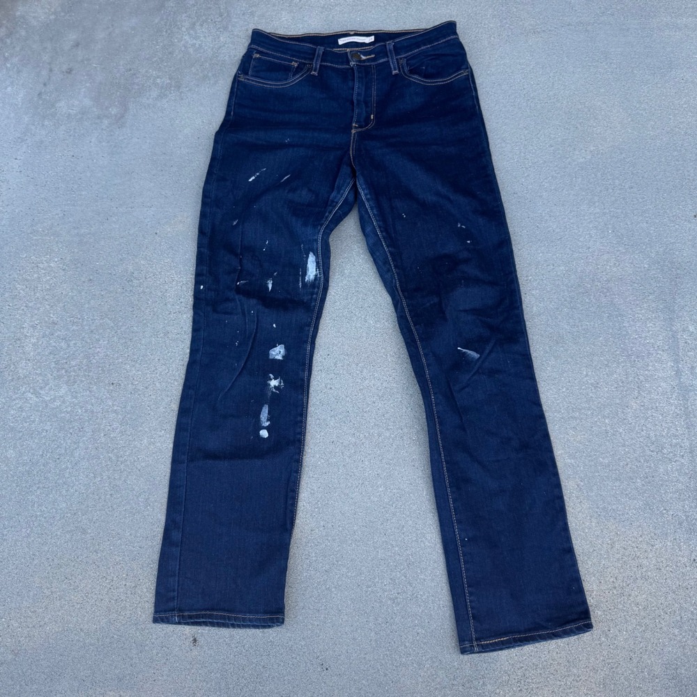 Levi's 724 High Rise Straight Jeans Dark Wash Paint Splatter Denim Size 28